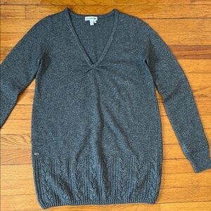 Lacoste Gray V-Neck Sweater with Textured Hem